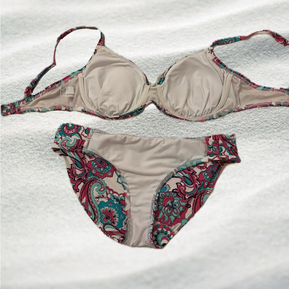 Lands' End Teal, Pink & Cream Paisley Bikini Set - Picture 2 of 4